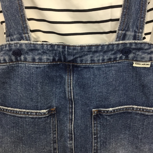 Billabong Warmin Up Indigo Overall Mini Dress Size M Retro Bohemian Costal - Picture 3 of 10